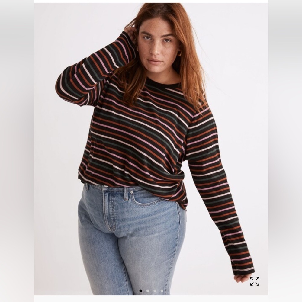 Madewell Cotton Striped crew neck long sleeved shirt Women's XXS